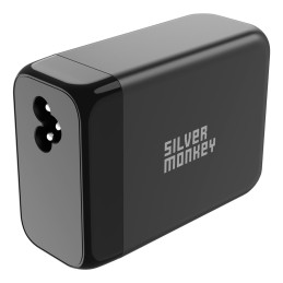 Silver Monkey SMA155 200W GaN įkroviklis 3xUSB-C PD USB-A QC 3.0 su nuimamu maitinimo laidu – juodas