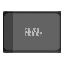 Silver Monkey SMA155 200W GaN įkroviklis 3xUSB-C PD USB-A QC 3.0 su nuimamu maitinimo laidu – juodas