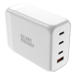 Silver Monkey SMA156 200W GaN įkroviklis 3x USB-C PD USB-A QC 3.0 su nuimamu maitinimo laidu – balta