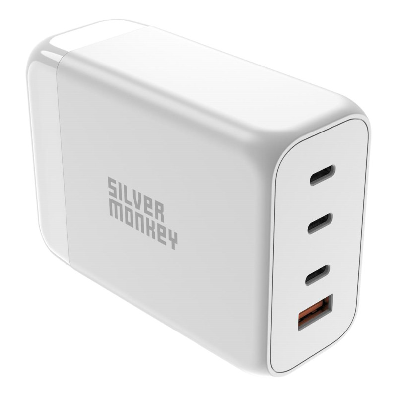 Silver Monkey SMA156 200W GaN įkroviklis 3x USB-C PD USB-A QC 3.0 su nuimamu maitinimo laidu – balta