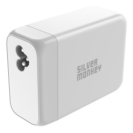 Silver Monkey SMA156 200W GaN įkroviklis 3x USB-C PD USB-A QC 3.0 su nuimamu maitinimo laidu – balta