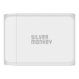 Silver Monkey SMA156 200W GaN įkroviklis 3x USB-C PD USB-A QC 3.0 su nuimamu maitinimo laidu – balta