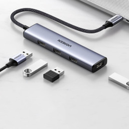 Ugreen USB Type C HUB skirstytuvas – 4x USB 3.2 Gen 1 sidabrinis (CM473 20841)