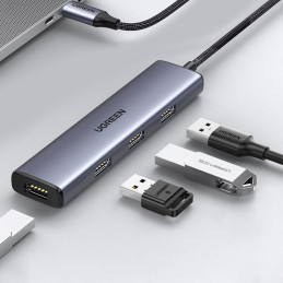 Ugreen USB Type C HUB skirstytuvas – 4x USB 3.2 Gen 1 sidabrinis (CM473 20841)