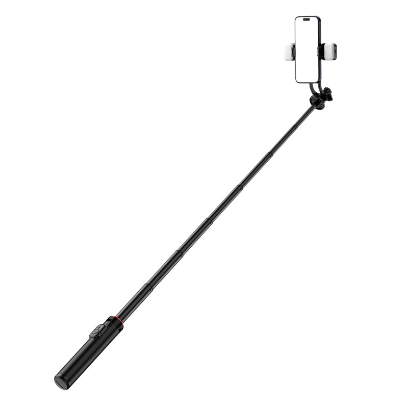 „Selfie Stick WC12YDS“ teleskopinis trikojis 1,3 m aliuminio lydinio su dviguba šviesa ir telefono laikikliu – juodas