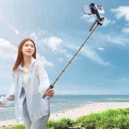 Selfie Stick WH181-Y1S teleskopinis trikojis 1,75 m aliuminio lydinio su telefono laikikliu – juodas