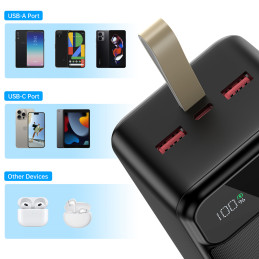 Choetech PD22.5W Dual USB-A+Type-C maitinimo blokas 40000mAh juodas