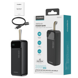 Choetech PD22.5W Dual USB-A+Type-C maitinimo blokas 30000mAh juodas