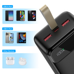 Choetech PD22.5W Dual USB-A+Type-C maitinimo blokas 30000mAh juodas