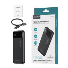 Choetech B728 Powerbank 10000mAh 22,5W PD USB-A / USB-C - juoda