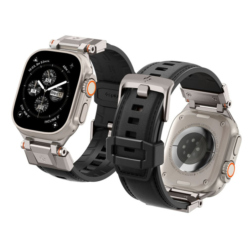 Spigen Durapro Armor PU dirželis, skirtas Apple Watch 4/ 5/ 6/ 7/ 8/ 9/ SE/ Ultra 1/ 2 (42 / 44 / 45 / 49 mm) – juodas