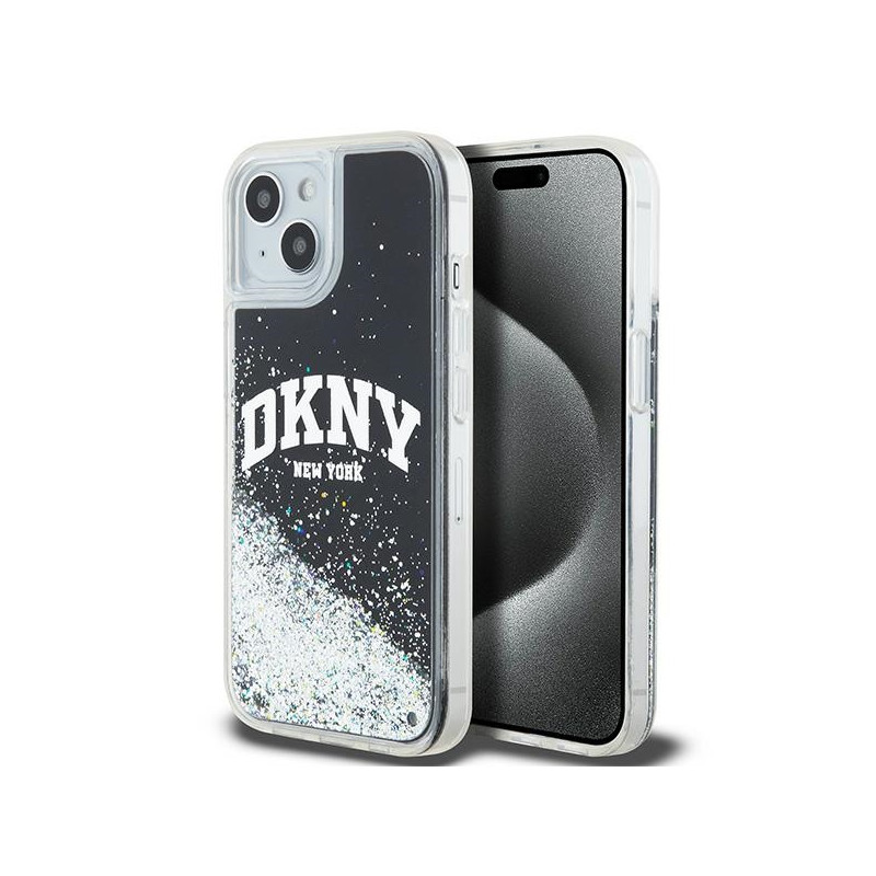 DKNY Liquid Glitter Big Logo dėklas, skirtas iPhone 14 / 15 / 13 - juodas