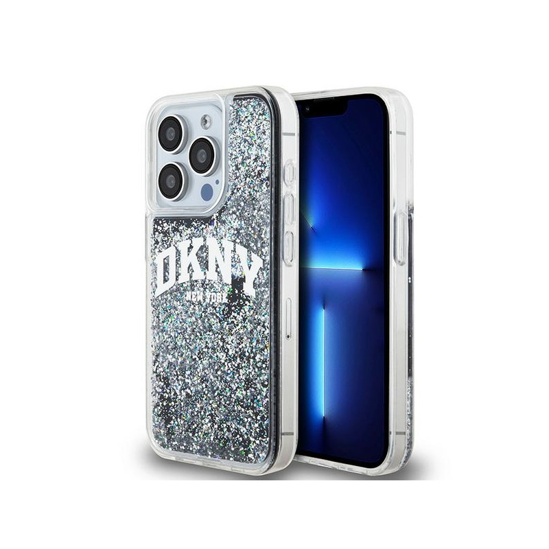 DKNY Liquid Glitter Big Logo dėklas, skirtas iPhone 15 Pro - juodas