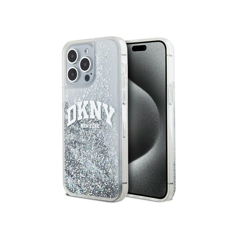 DKNY Liquid Glitter Big Logo dėklas, skirtas iPhone 15 Pro - baltas