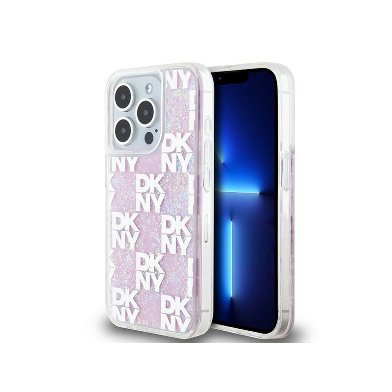 DKNY Liquid Glitter Multilogo dėklas iPhone 15 Pro - rožinis