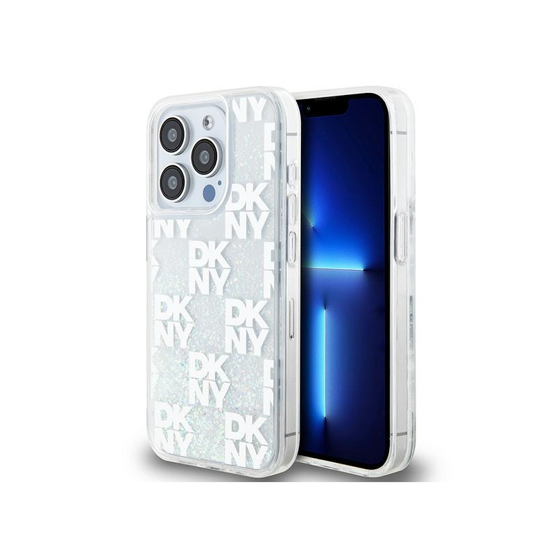 DKNY Liquid Glitter Multilogo dėklas iPhone 15 Pro - baltas