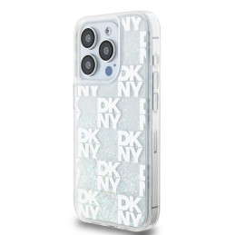 DKNY Liquid Glitter Multilogo dėklas iPhone 15 Pro - baltas