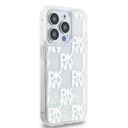 DKNY Liquid Glitter Multilogo dėklas iPhone 15 Pro - baltas