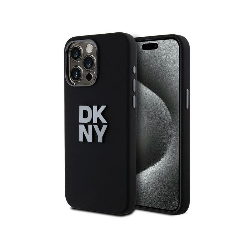 DKNY Liquid Silicone Metal Logo dėklas iPhone 15 Pro - juodas