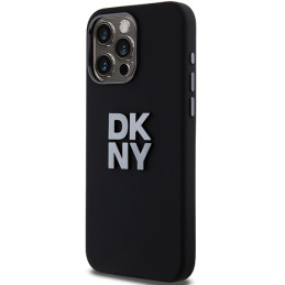 DKNY Liquid Silicone Metal Logo dėklas iPhone 15 Pro - juodas