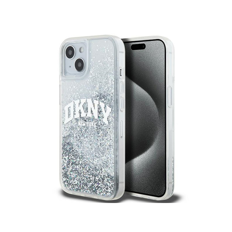 DKNY Liquid Glitter Big Logo dėklas, skirtas iPhone 15 / 14 / 13 - baltas