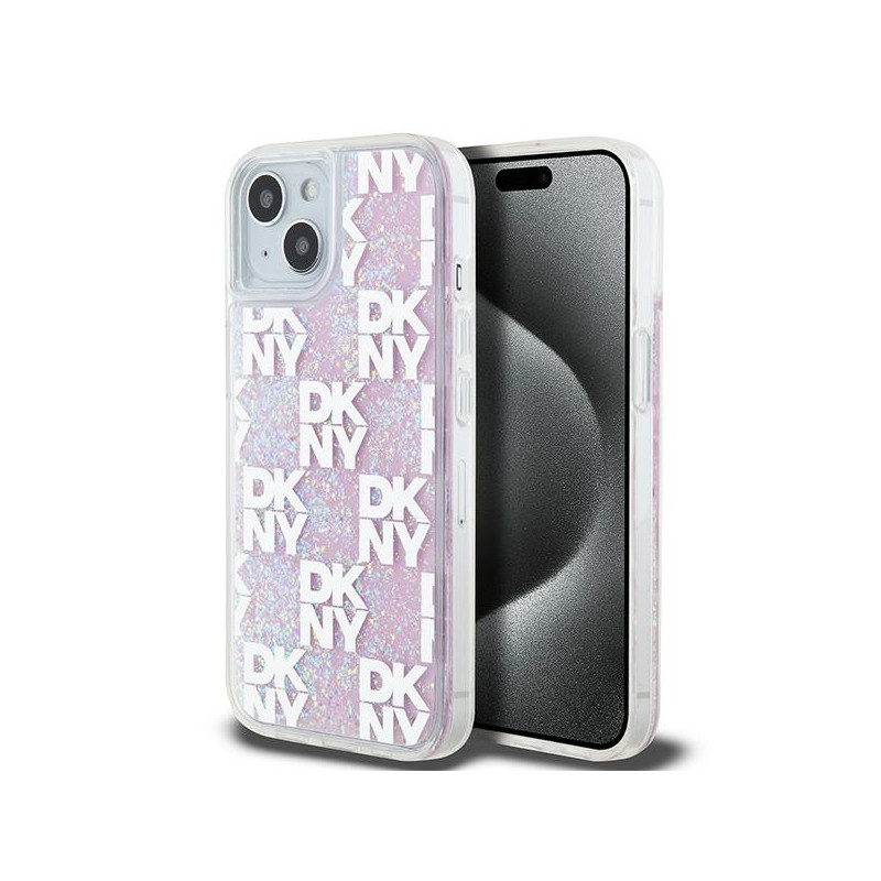 DKNY Liquid Glitter Multilogo dėklas, skirtas iPhone 15 / 14 / 13 - rožinis