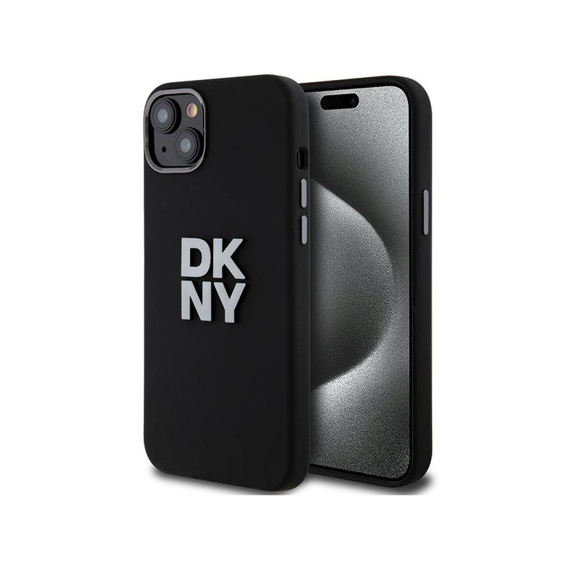 DKNY Liquid Silicone Metal Logo dėklas iPhone 15 / 14 / 13 - juodas