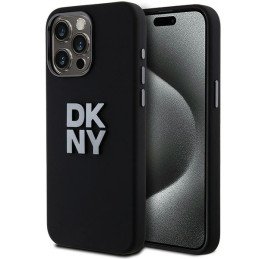 DKNY Liquid Silicone Metal Logo dėklas, skirtas iPhone 15 Pro Max - juodas