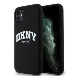 DKNY skysto silikono baltas spausdintas logotipas MagSafe dėklas, skirtas iPhone 11/ Xr – juodas