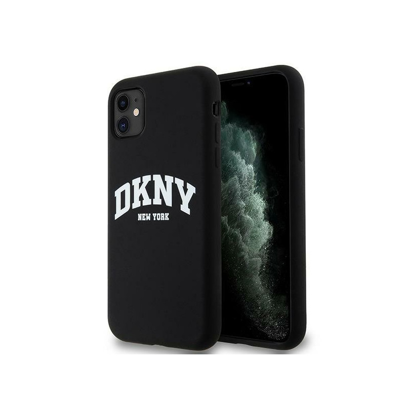 DKNY skysto silikono baltas spausdintas logotipas MagSafe dėklas, skirtas iPhone 11/ Xr – juodas