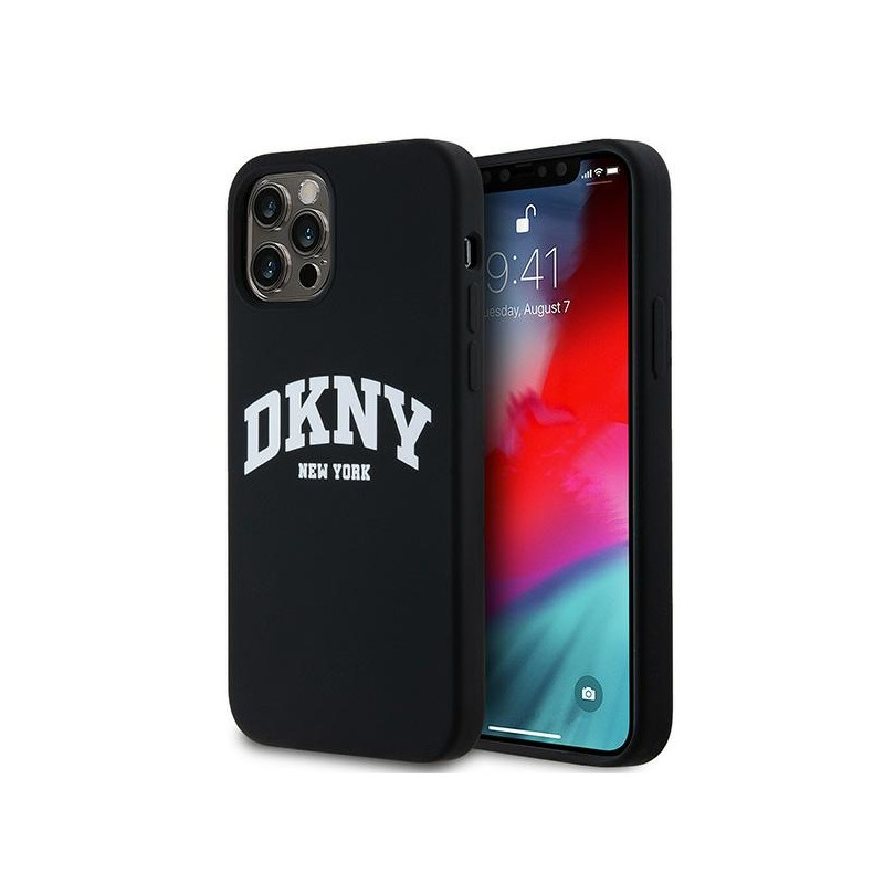 DKNY skysto silikono baltas spausdintas logotipas MagSafe dėklas, skirtas iPhone 12/ 12 Pro – juodas