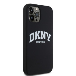 DKNY skysto silikono baltas spausdintas logotipas MagSafe dėklas, skirtas iPhone 12/ 12 Pro – juodas