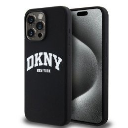 DKNY Liquid Silicone White Printed Logo MagSafe dėklas iPhone 13 Pro Max - juodas