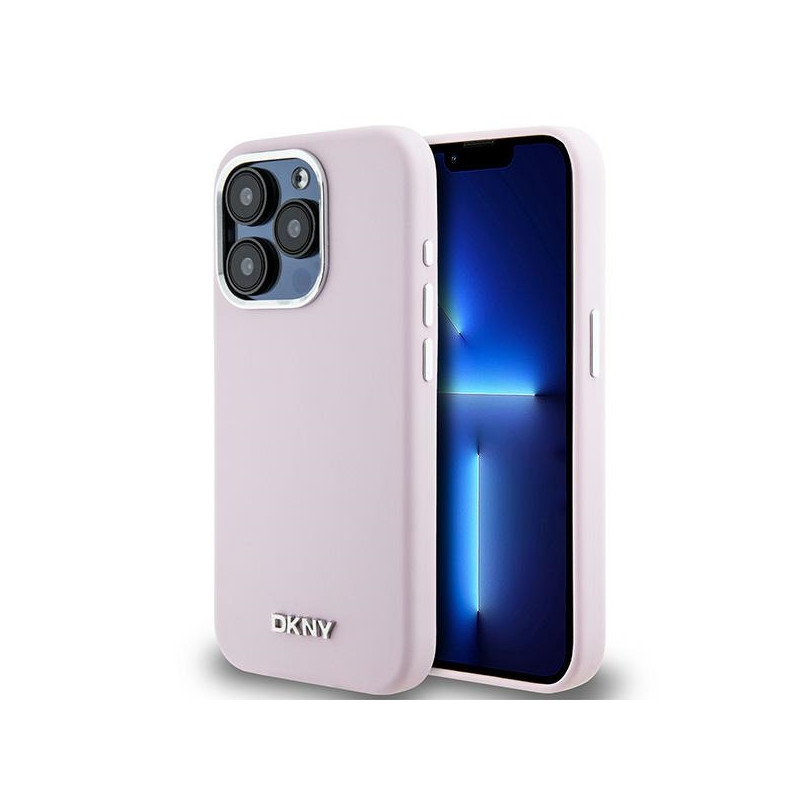 DKNY Liquid Silicone Small Metal Logo MagSafe dėklas iPhone 14 Pro - rožinis