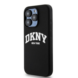 DKNY Liquid Silicone White Printed Logo MagSafe dėklas iPhone 14 Pro - juodas