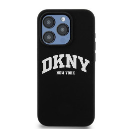DKNY Liquid Silicone White Printed Logo MagSafe dėklas iPhone 14 Pro - juodas