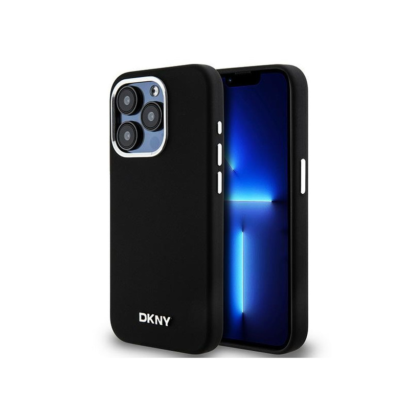 DKNY Liquid Silicone Small Metal Logo MagSafe dėklas iPhone 15 Pro - juodas