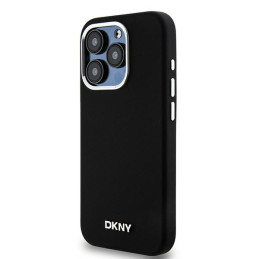 DKNY Liquid Silicone Small Metal Logo MagSafe dėklas iPhone 15 Pro - juodas
