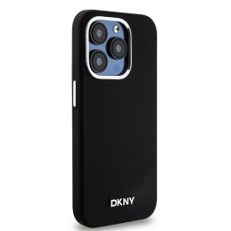 DKNY Liquid Silicone Small Metal Logo MagSafe dėklas iPhone 15 Pro - juodas