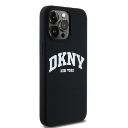 DKNY Liquid Silicone White Printed Logo MagSafe dėklas iPhone 15 Pro Max - juodas