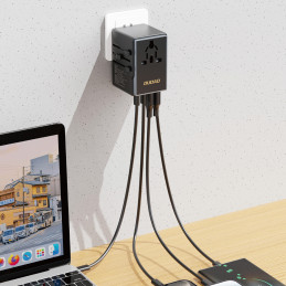 Dudao A65Pro 65W EU / JAV / JP / AUS / JK kelioninis adapteris 2x USB-C 2x USB-A - juodas