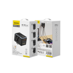 Dudao A65Pro 65W EU / JAV / JP / AUS / JK kelioninis adapteris 2x USB-C 2x USB-A - juodas