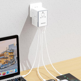 Dudao A65Pro 65W EU / JAV / JP / AUS / JK kelioninis adapteris 2x USB-C 2x USB-A - baltas