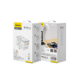 Dudao A65Pro 65W EU / JAV / JP / AUS / JK kelioninis adapteris 2x USB-C 2x USB-A - baltas