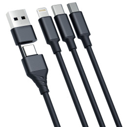 3mk Hyper Cable 3in1 USB-A - USB-C / USB-C - micro USB - Lightning 1,5m - juodas