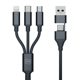 3mk Hyper Cable 3in1 USB-A - USB-C / USB-C - micro USB - Lightning 1,5m - juodas