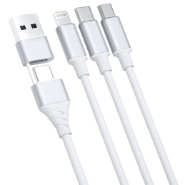 3mk Hyper Cable 3in1 USB-A - USB-C / USB-C - micro USB - Lightning 1,5 m - balta