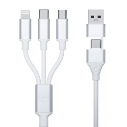 3mk Hyper Cable 3in1 USB-A - USB-C / USB-C - micro USB - Lightning 1,5 m - balta