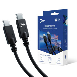 3mk Hyper Cable USB-C / USB-C 100W 4K 60Hz 1m – juodas