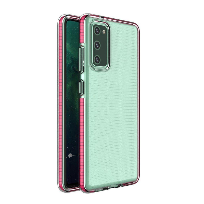 „Spring Case Cover“ gelio dėklas su spalvingu rėmeliu, skirtas Samsung Galaxy A72 4G tamsiai rožinei